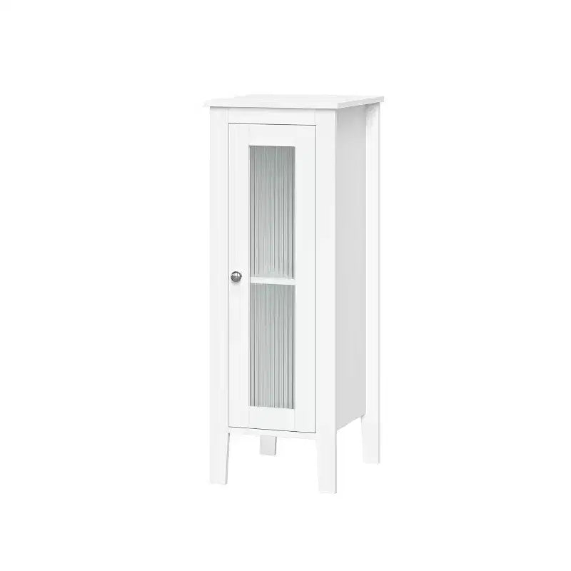 Meuble de rangement de salle de bain étroit à porte simple avec étagères réglables - Blanc