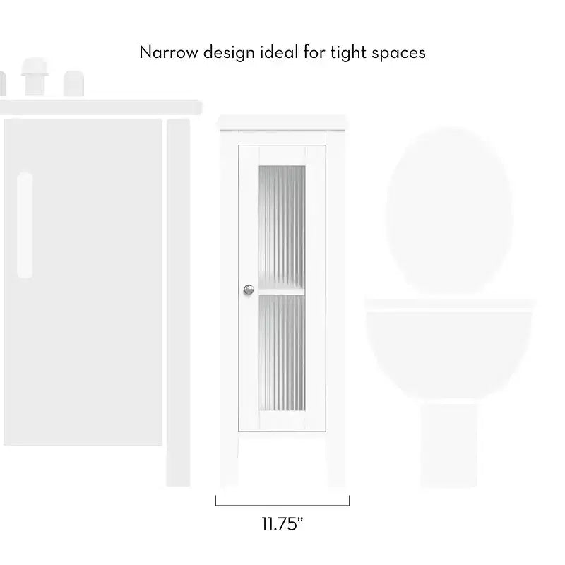 Meuble de rangement de salle de bain étroit à porte simple avec étagères réglables - Blanc