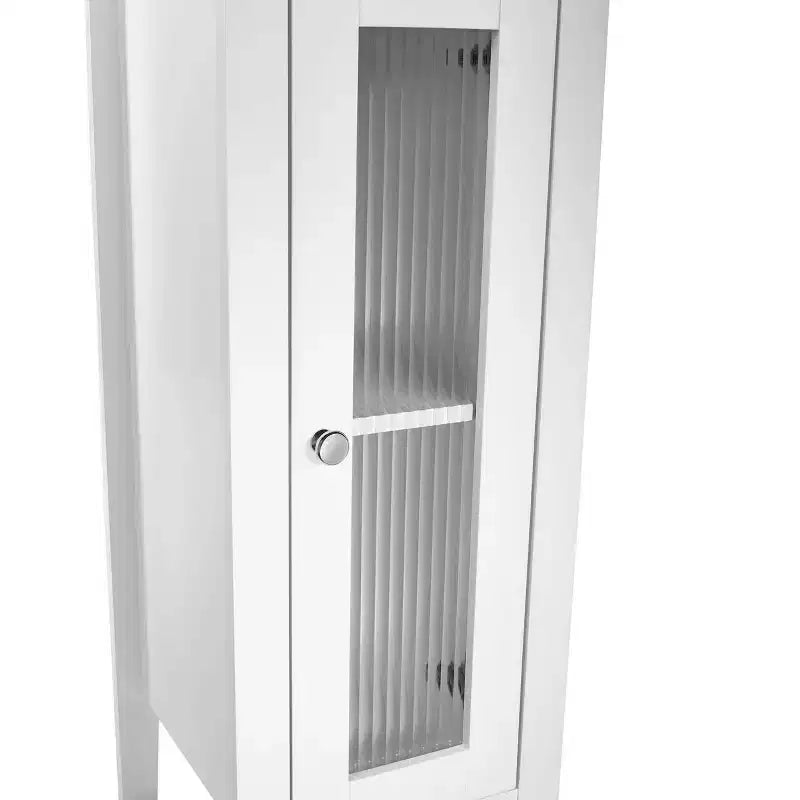 Meuble de rangement de salle de bain étroit à porte simple avec étagères réglables - Blanc