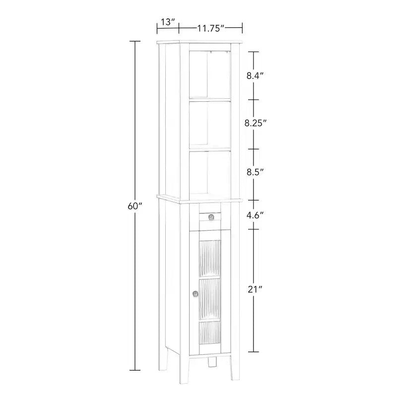 Meuble de rangement haut de salle de bain avec tiroir, porte vitrée et étagères - Blanc