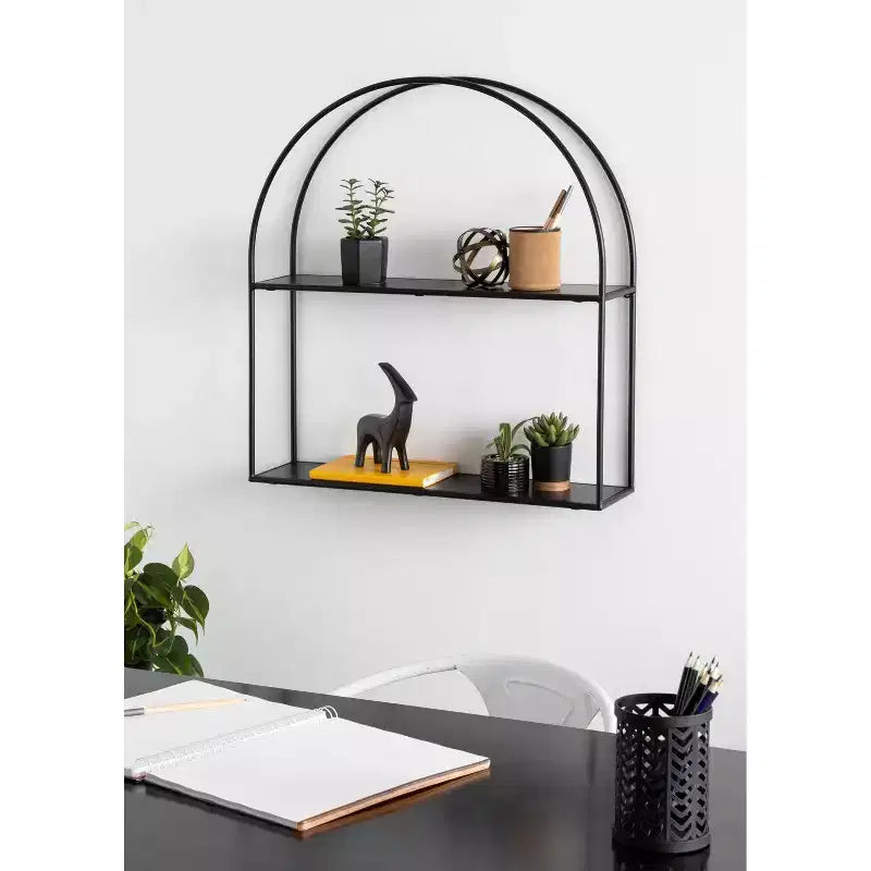 Étagère arquée en métal noir 24 po x 26 po - Rangement moderne, design ouvert, montage facile