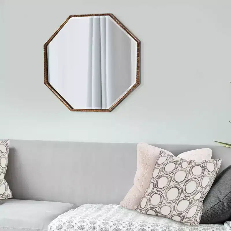 Miroir mural octogonal 28"x28", cadre en fer doré antique, prêt à être accroché