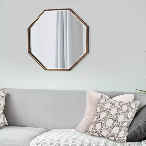 Miroir mural octogonal 28"x28", cadre en fer doré antique, prêt à être accroché