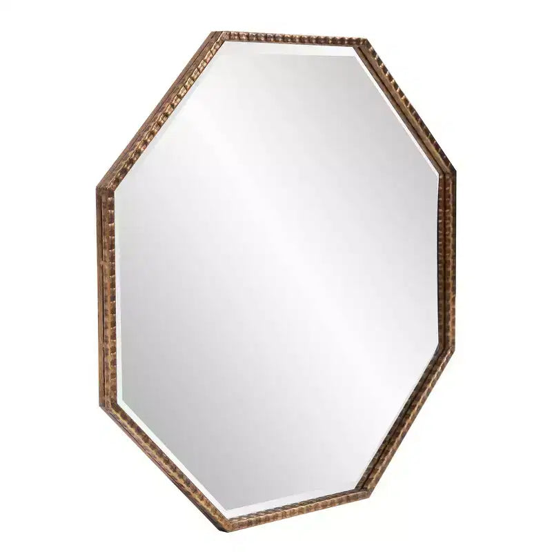 Miroir mural octogonal 28"x28", cadre en fer doré antique, prêt à être accroché