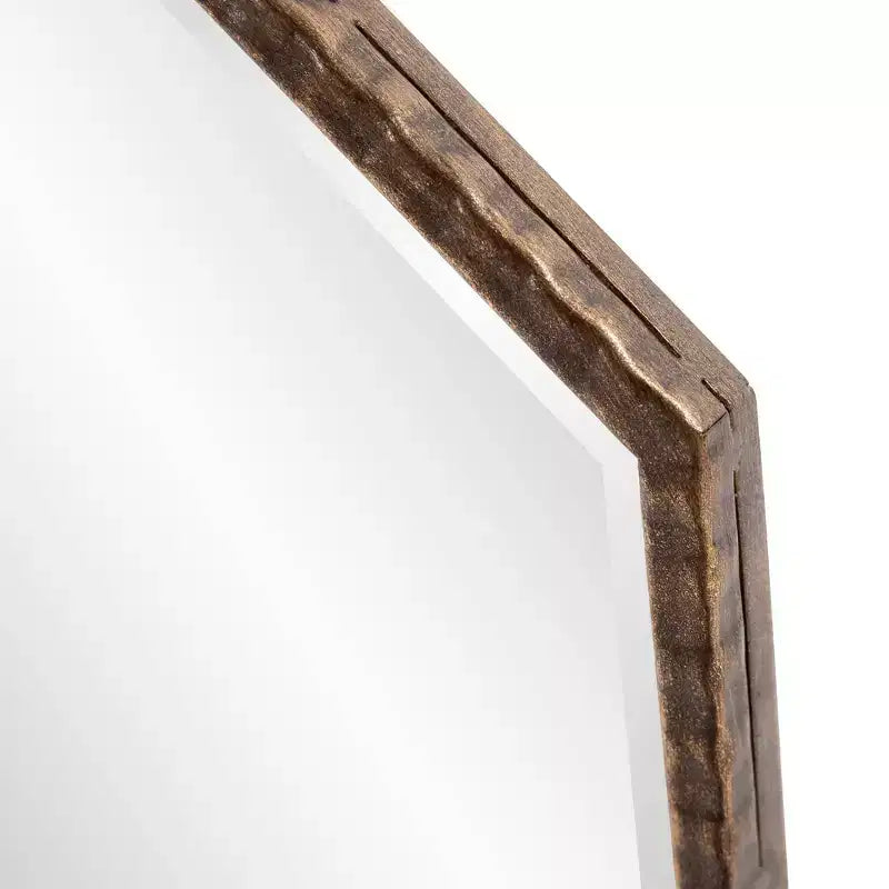 Miroir mural octogonal 28"x28", cadre en fer doré antique, prêt à être accroché