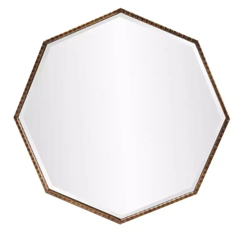 Miroir mural octogonal 28"x28", cadre en fer doré antique, prêt à être accroché
