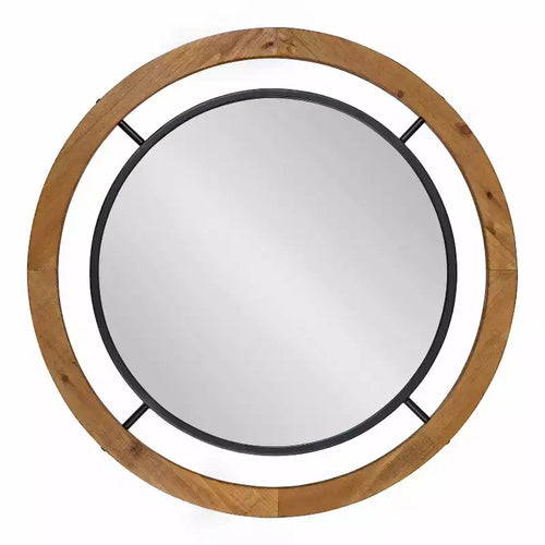 Miroir mural rond 32" x 32" marron - Style shabby-chic, aucun assemblage requis