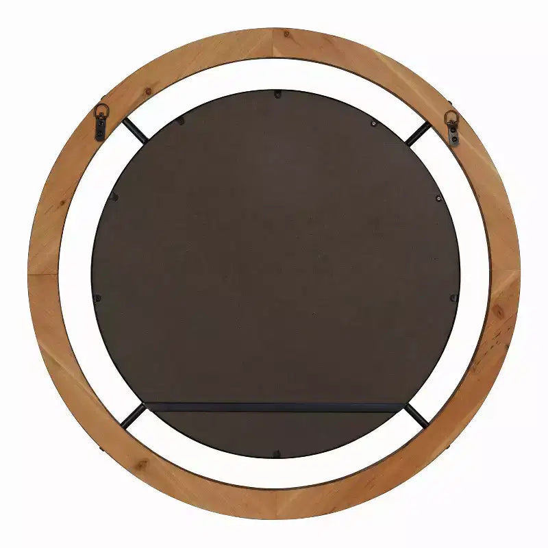 Miroir mural rond 32" x 32" marron - Style shabby-chic, aucun assemblage requis