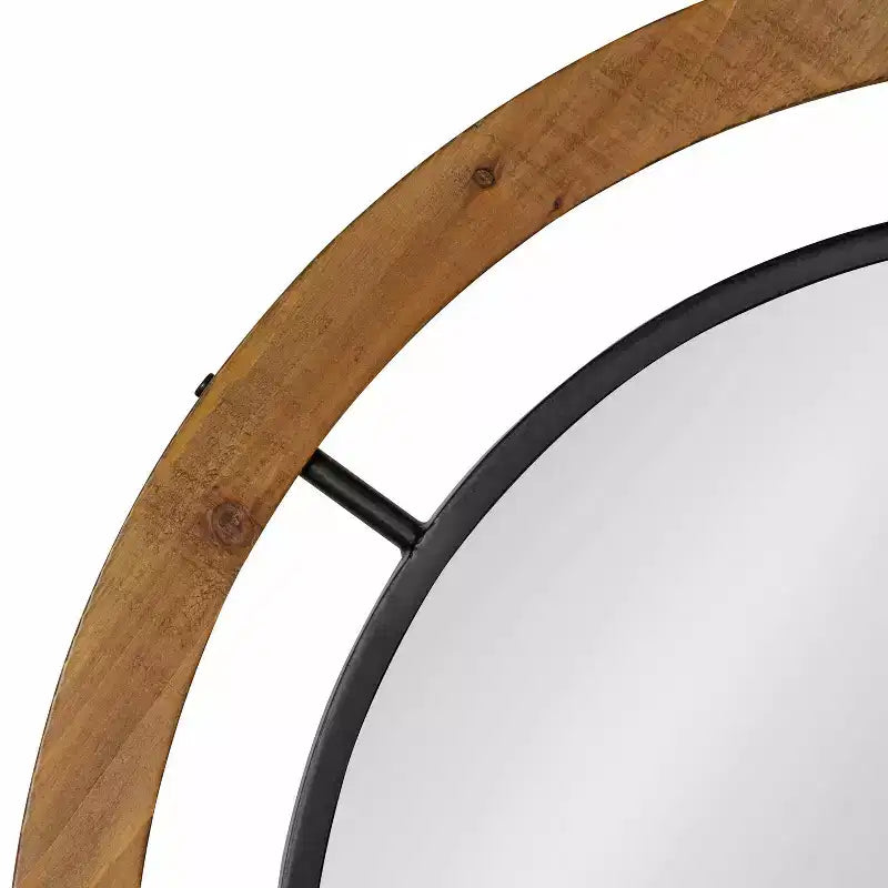 Miroir mural rond 32" x 32" marron - Style shabby-chic, aucun assemblage requis