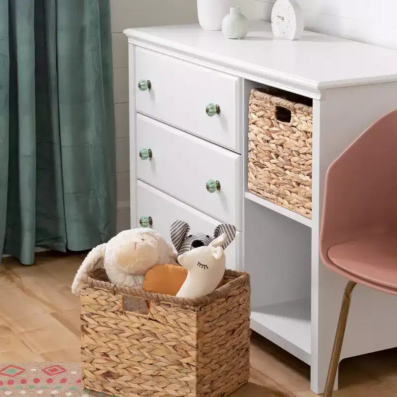 Commode pour enfant à 3 tiroirs avec paniers, blanc pur - Style Ferme