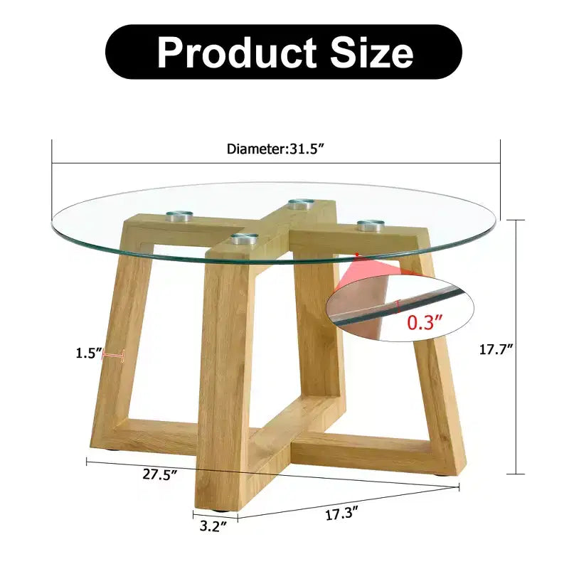 Tables basses circulaires modernes et pratiques, avec plateau en verre trempé transparent, tables de couleur bois pour salons, chambres