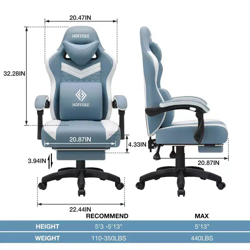 Chaise de massage gaming en tissu respirant avec repose-pieds et chaise de bureau ergonomique réglable pour PC