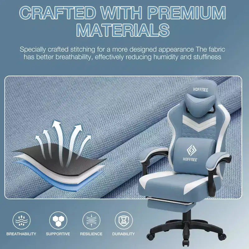 Chaise de massage gaming en tissu respirant avec repose-pieds et chaise de bureau ergonomique réglable pour PC