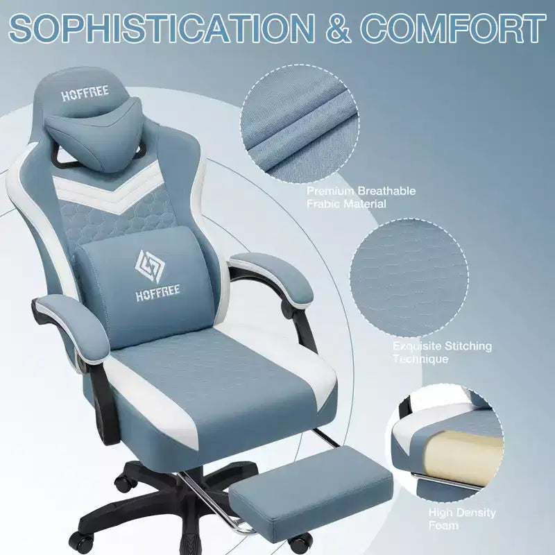 Chaise de massage gaming en tissu respirant avec repose-pieds et chaise de bureau ergonomique réglable pour PC