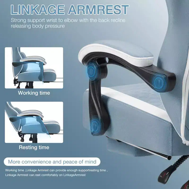 Chaise de massage gaming en tissu respirant avec repose-pieds et chaise de bureau ergonomique réglable pour PC
