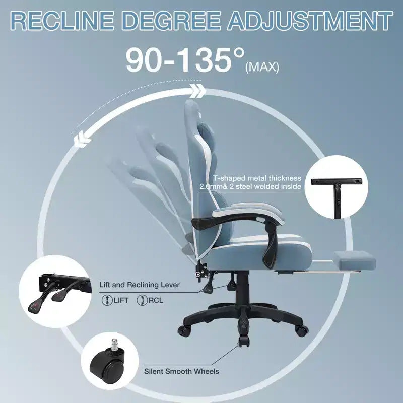 Chaise de massage gaming en tissu respirant avec repose-pieds et chaise de bureau ergonomique réglable pour PC