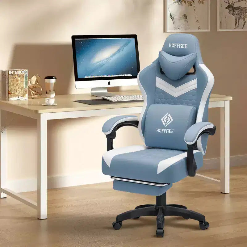 Chaise de massage gaming en tissu respirant avec repose-pieds et chaise de bureau ergonomique réglable pour PC