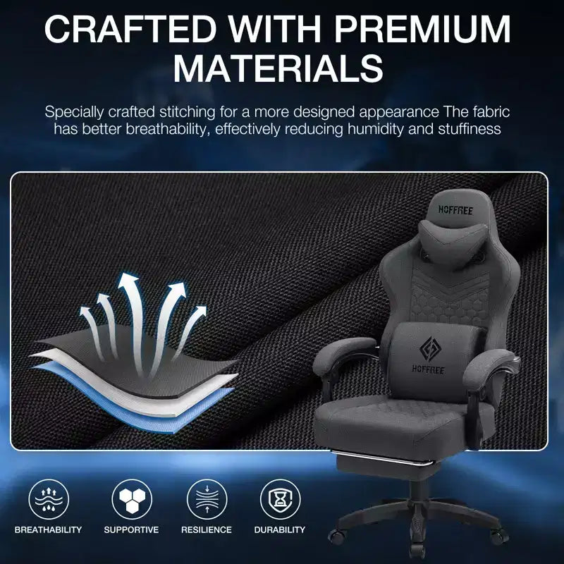 Chaise de massage gaming en tissu respirant avec repose-pieds et chaise de bureau ergonomique réglable pour PC