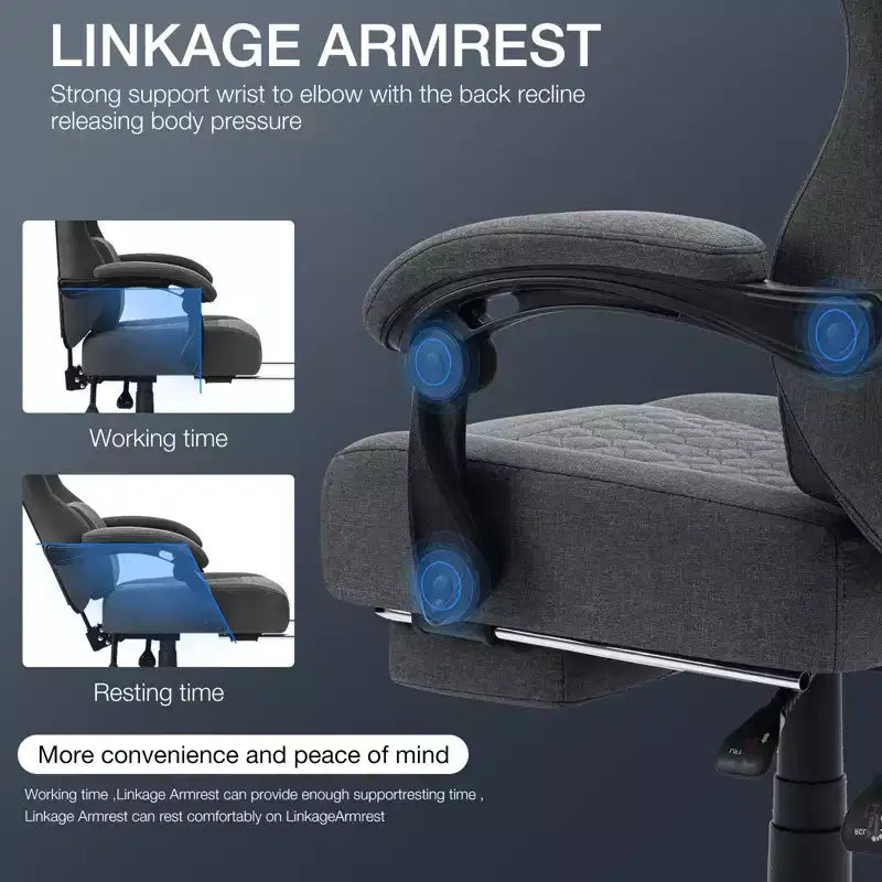 Chaise de massage gaming en tissu respirant avec repose-pieds et chaise de bureau ergonomique réglable pour PC
