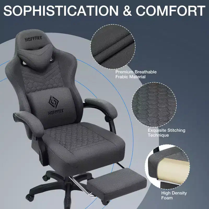 Chaise de massage gaming en tissu respirant avec repose-pieds et chaise de bureau ergonomique réglable pour PC