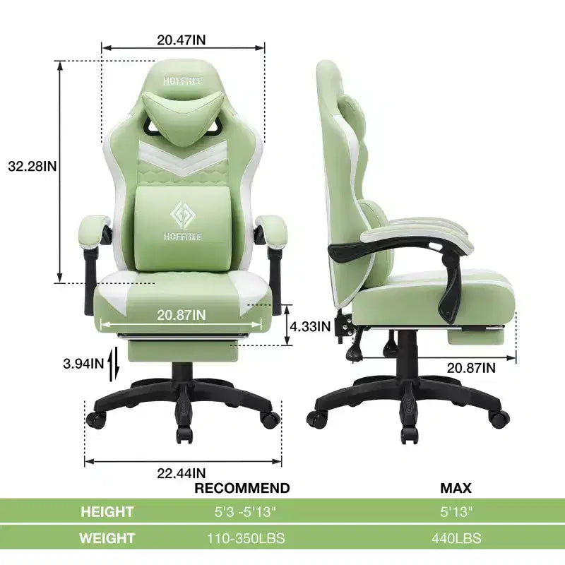 Chaise de massage gaming en tissu respirant avec repose-pieds et chaise de bureau ergonomique réglable pour PC