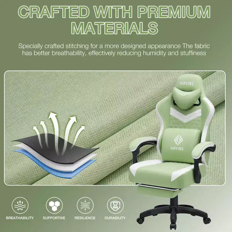 Chaise de massage gaming en tissu respirant avec repose-pieds et chaise de bureau ergonomique réglable pour PC