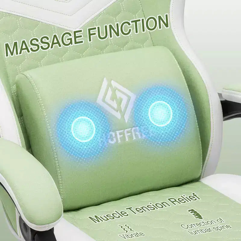 Chaise de massage gaming en tissu respirant avec repose-pieds et chaise de bureau ergonomique réglable pour PC