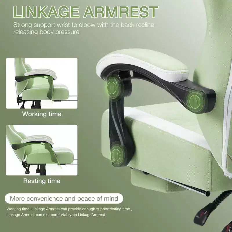 Chaise de massage gaming en tissu respirant avec repose-pieds et chaise de bureau ergonomique réglable pour PC