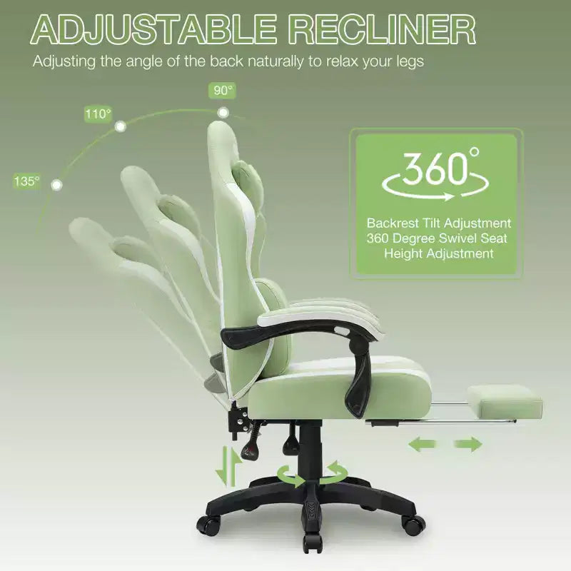 Chaise de massage gaming en tissu respirant avec repose-pieds et chaise de bureau ergonomique réglable pour PC