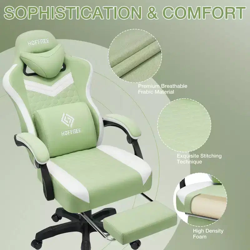 Chaise de massage gaming en tissu respirant avec repose-pieds et chaise de bureau ergonomique réglable pour PC