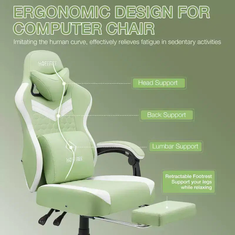 Chaise de massage gaming en tissu respirant avec repose-pieds et chaise de bureau ergonomique réglable pour PC