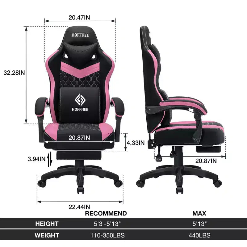 Chaise de massage gaming en tissu respirant avec repose-pieds et chaise de bureau ergonomique réglable pour PC