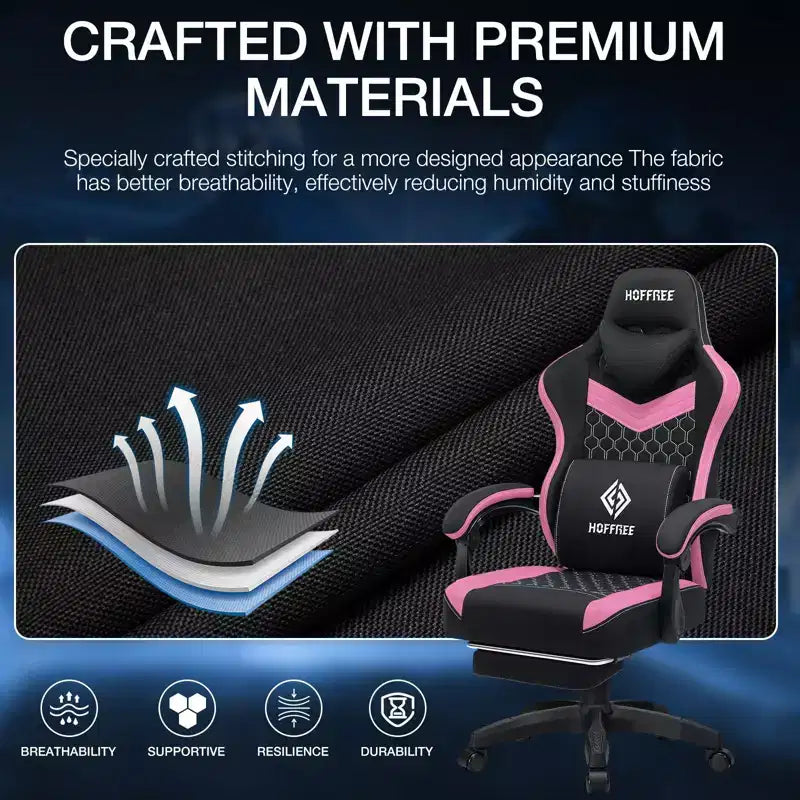 Chaise de massage gaming en tissu respirant avec repose-pieds et chaise de bureau ergonomique réglable pour PC