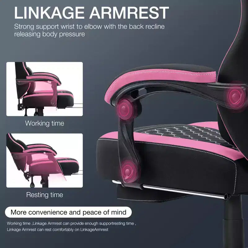 Chaise de massage gaming en tissu respirant avec repose-pieds et chaise de bureau ergonomique réglable pour PC