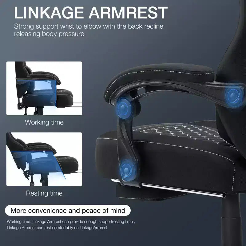Chaise de massage gaming en tissu respirant avec repose-pieds et chaise de bureau ergonomique réglable pour PC