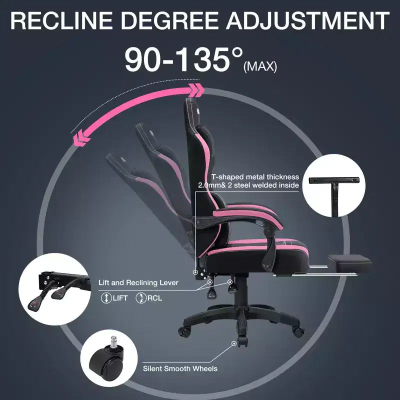 Chaise de massage gaming en tissu respirant avec repose-pieds et chaise de bureau ergonomique réglable pour PC