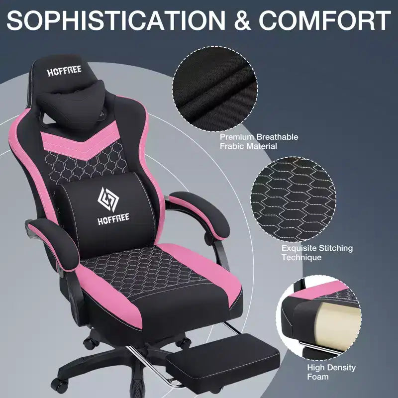 Chaise de massage gaming en tissu respirant avec repose-pieds et chaise de bureau ergonomique réglable pour PC