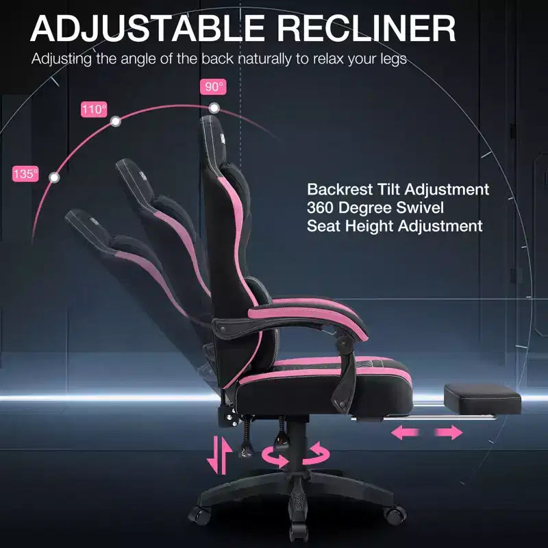 Chaise de massage gaming en tissu respirant avec repose-pieds et chaise de bureau ergonomique réglable pour PC