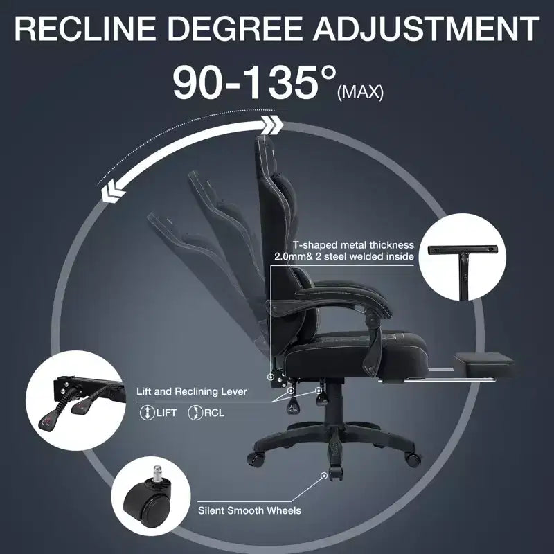 Chaise de massage gaming en tissu respirant avec repose-pieds et chaise de bureau ergonomique réglable pour PC