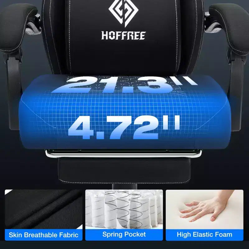 Chaise de massage gaming en tissu respirant avec repose-pieds et chaise de bureau ergonomique réglable pour PC