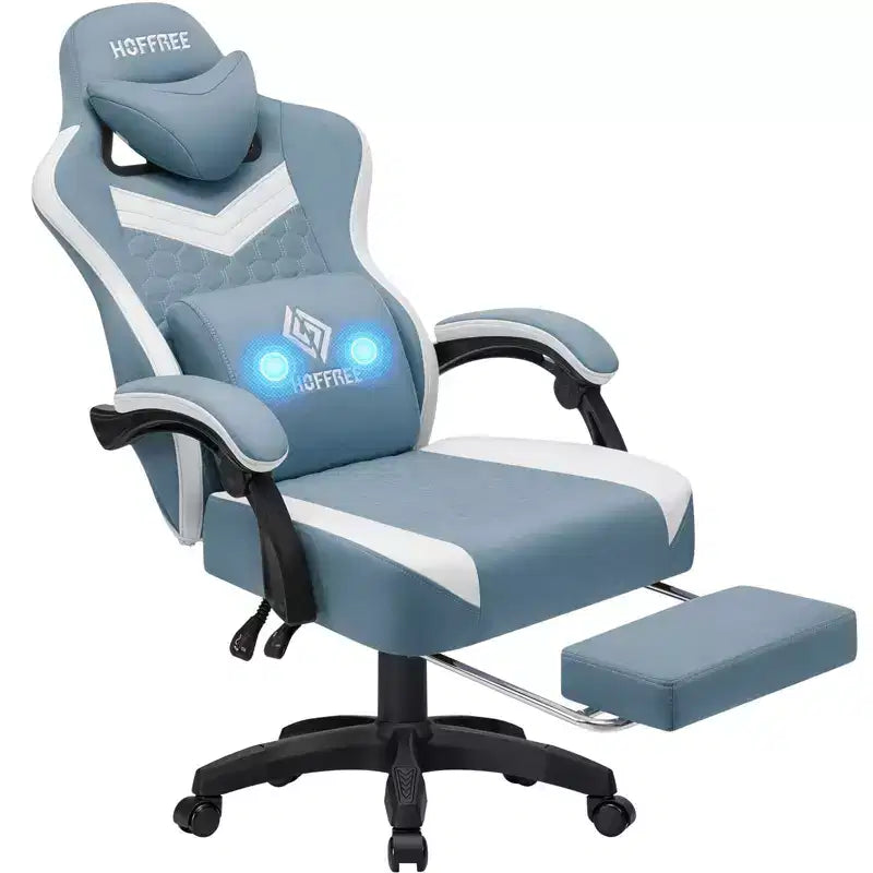 Chaise de massage gaming en tissu respirant avec repose-pieds et chaise de bureau ergonomique réglable pour PC