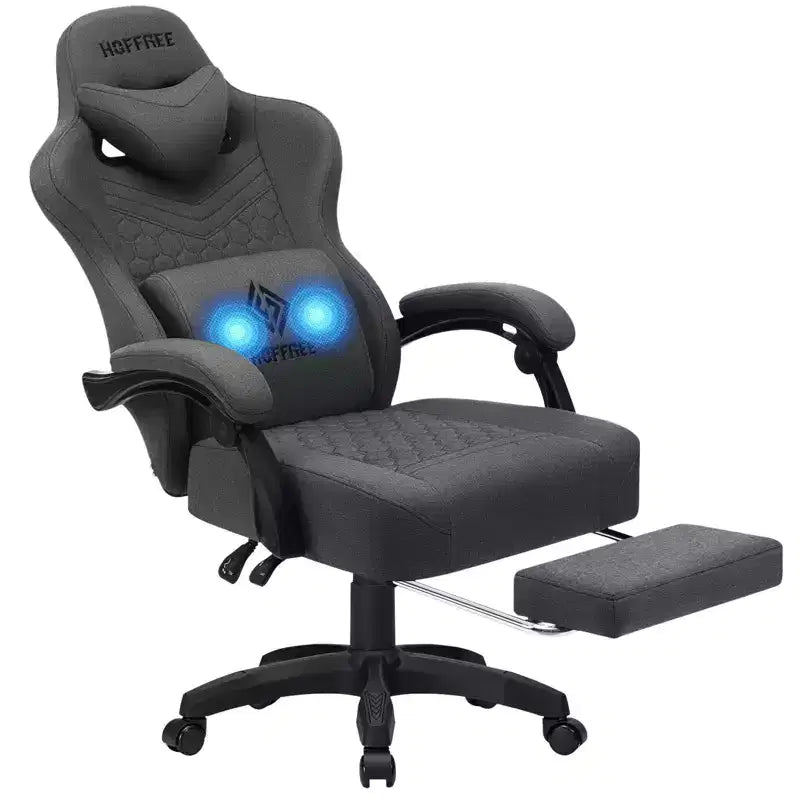 Chaise de massage gaming en tissu respirant avec repose-pieds et chaise de bureau ergonomique réglable pour PC