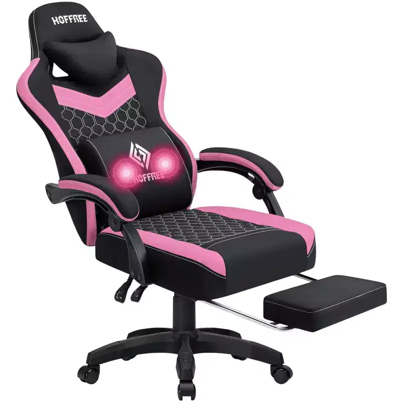 Chaise de massage gaming en tissu respirant avec repose-pieds et chaise de bureau ergonomique réglable pour PC