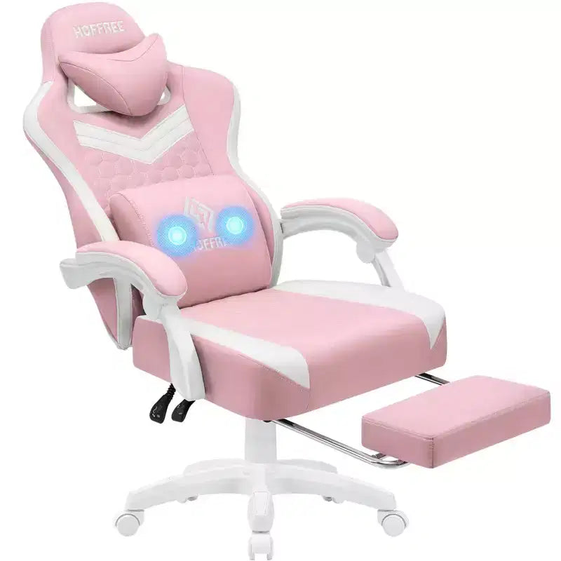 Chaise de massage gaming en tissu respirant avec repose-pieds et chaise de bureau ergonomique réglable pour PC