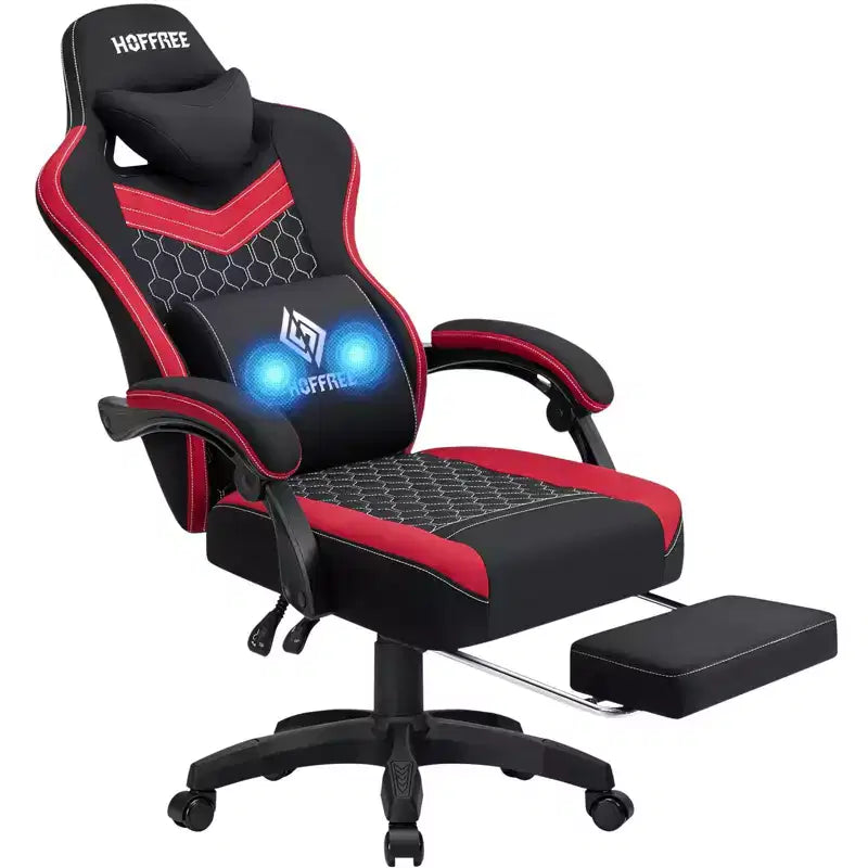Chaise de massage gaming en tissu respirant avec repose-pieds et chaise de bureau ergonomique réglable pour PC