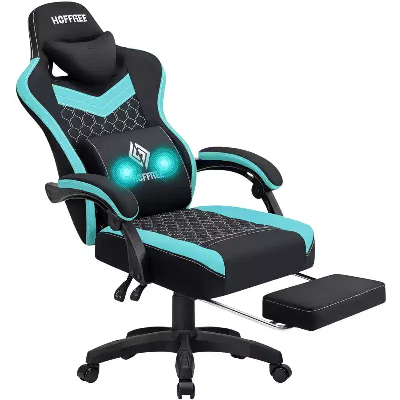 Chaise de massage gaming en tissu respirant avec repose-pieds et chaise de bureau ergonomique réglable pour PC