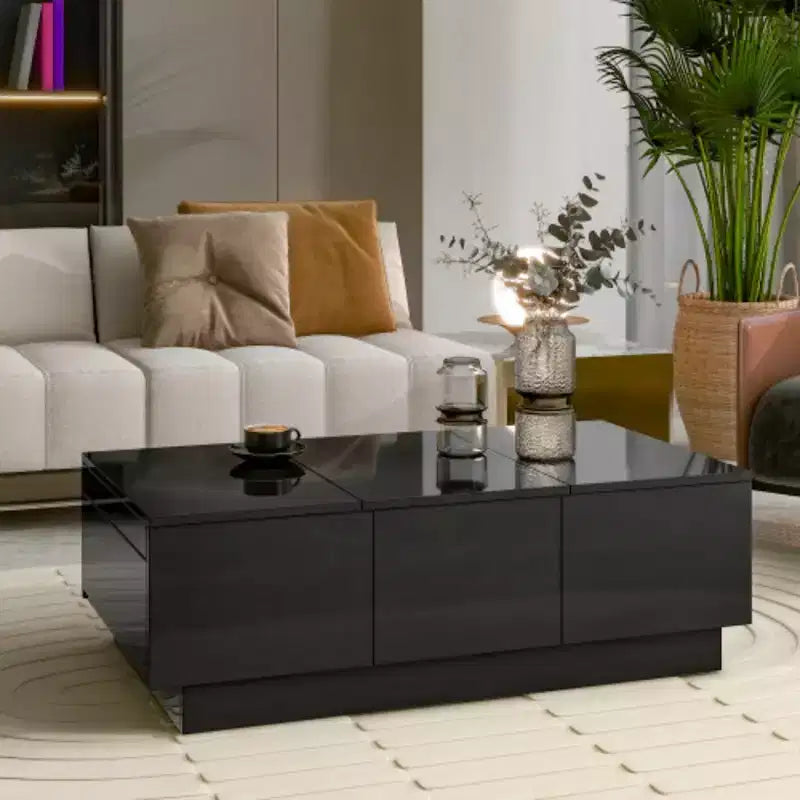 Table basse laquée à plateau coulissant pour salon, 100x55 cm, Noir