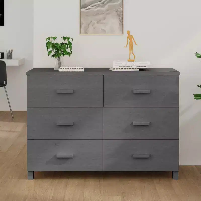 Commode en pin massif gris foncé 113x40x80 cm