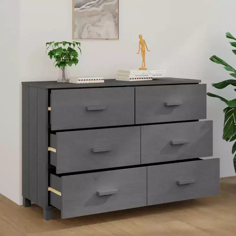 Commode en pin massif gris foncé 113x40x80 cm
