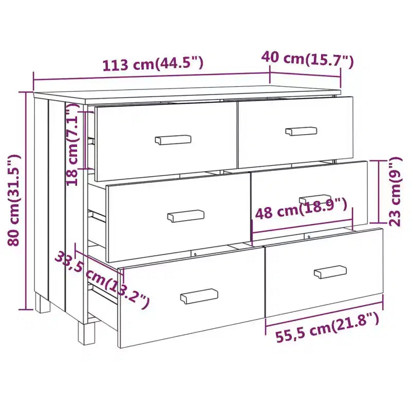Commode en pin massif gris foncé 113x40x80 cm